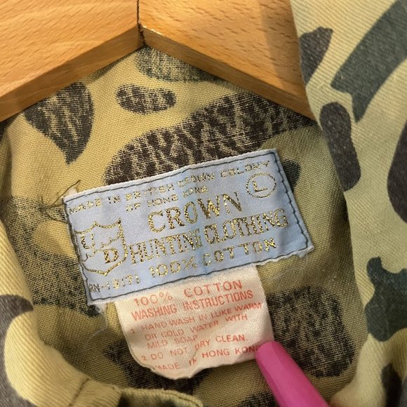 VTG 60’s Crown King Gold Label Camo Hunting Set - Pants 36x30 L/S Coat Large - Picture 2 of 15